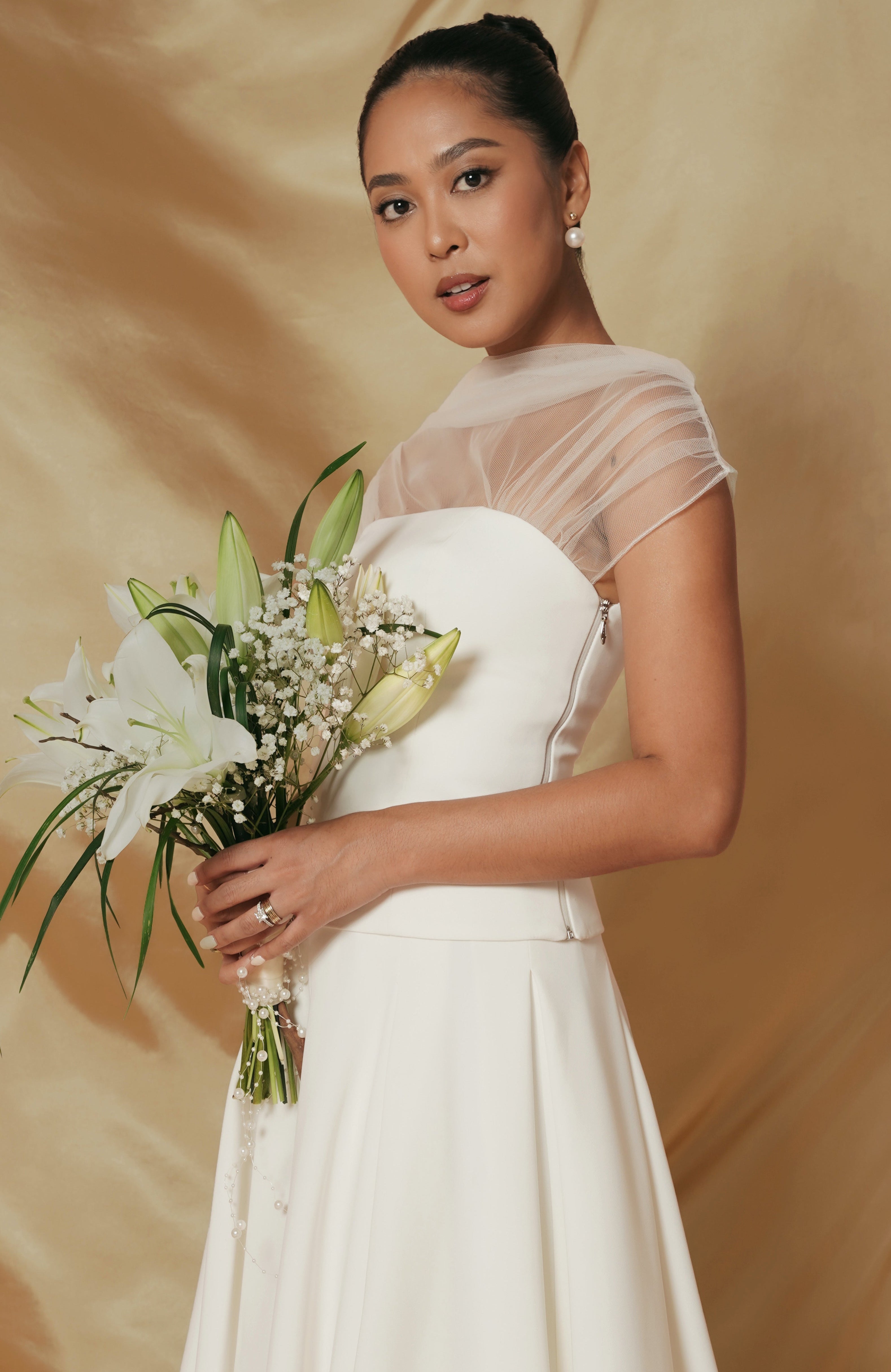Amelle Mix Tulle Top In Broken White