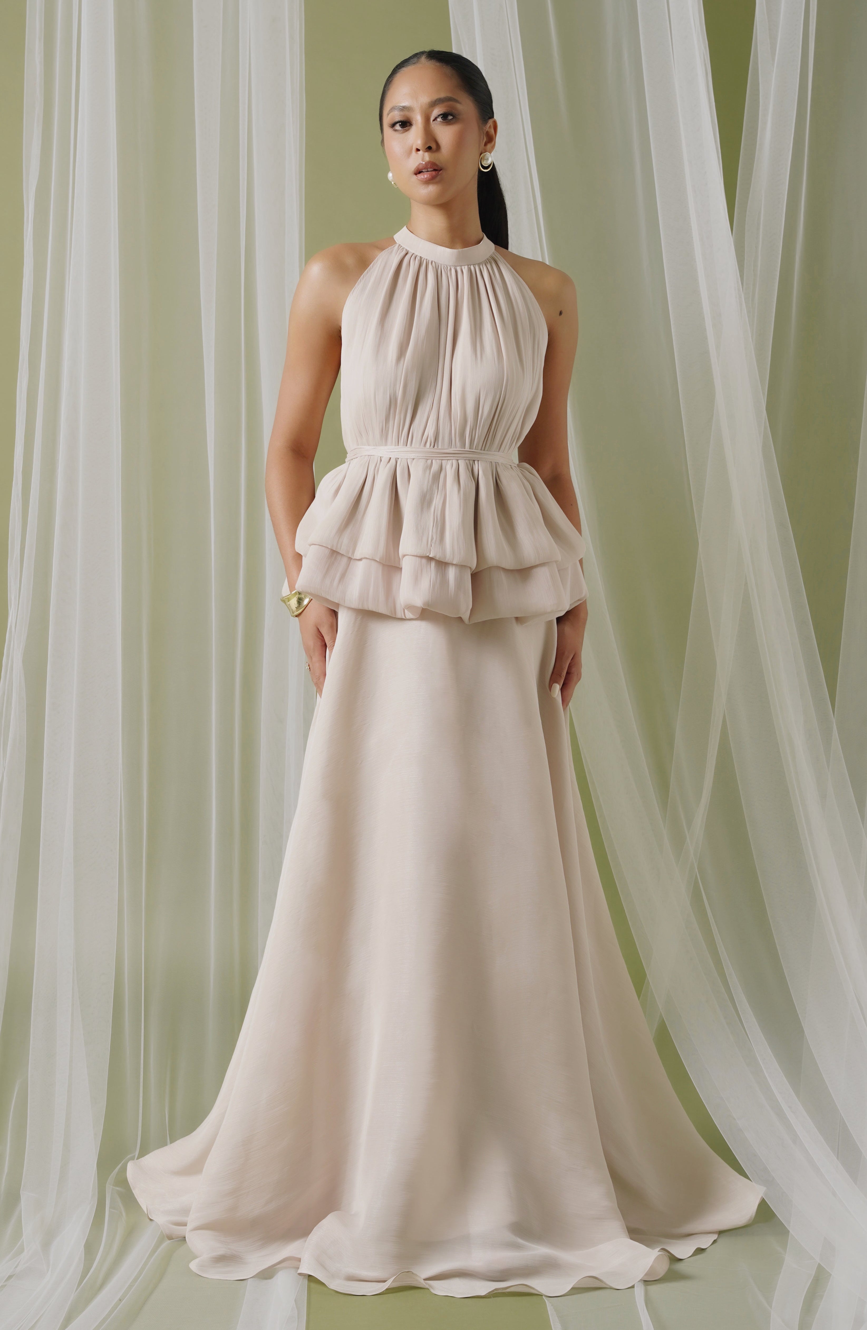 Adelaide Halter Maxi Dress In Nude