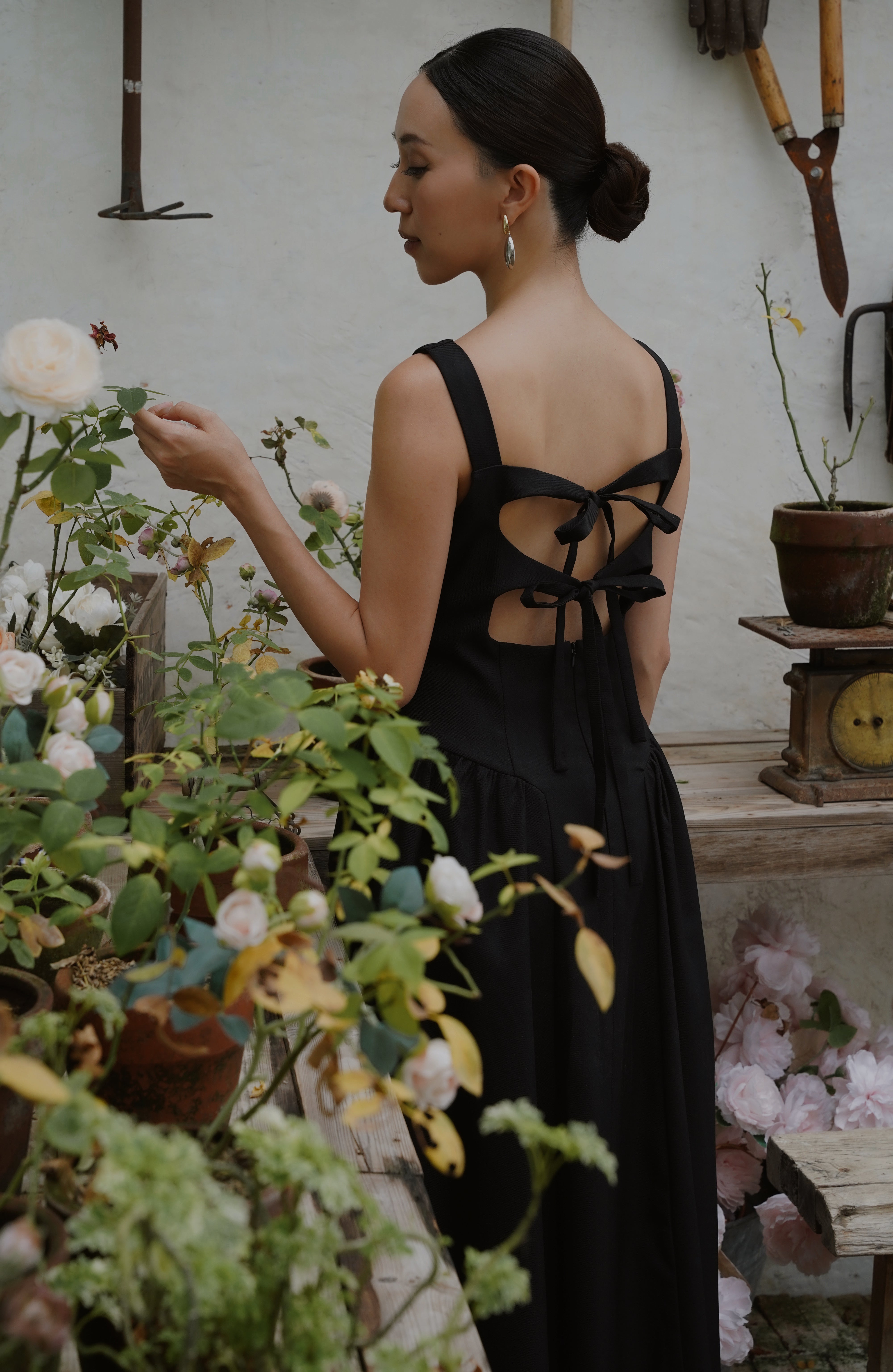 Charlene Ribbon Midi Dress In Black