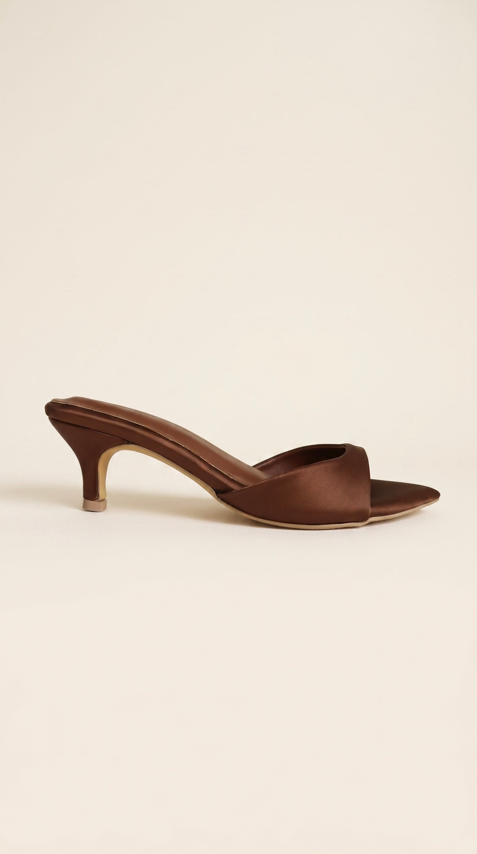 On Point Satin Heels in Dark Brown 5cm