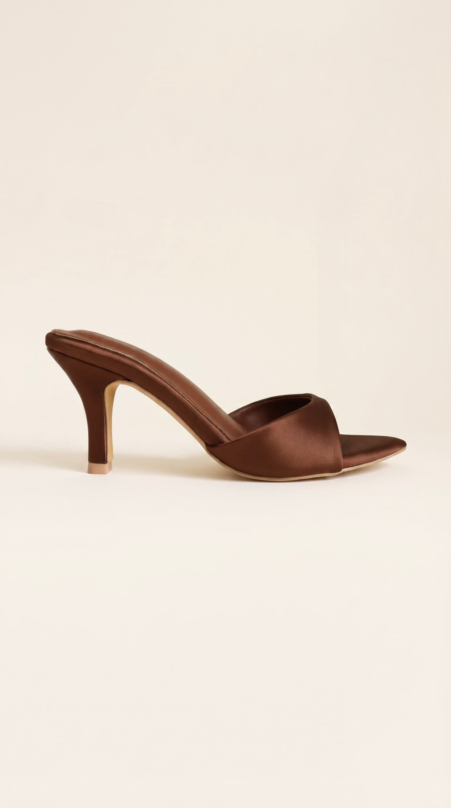 On Point Satin Heels in Dark Brown 7cm