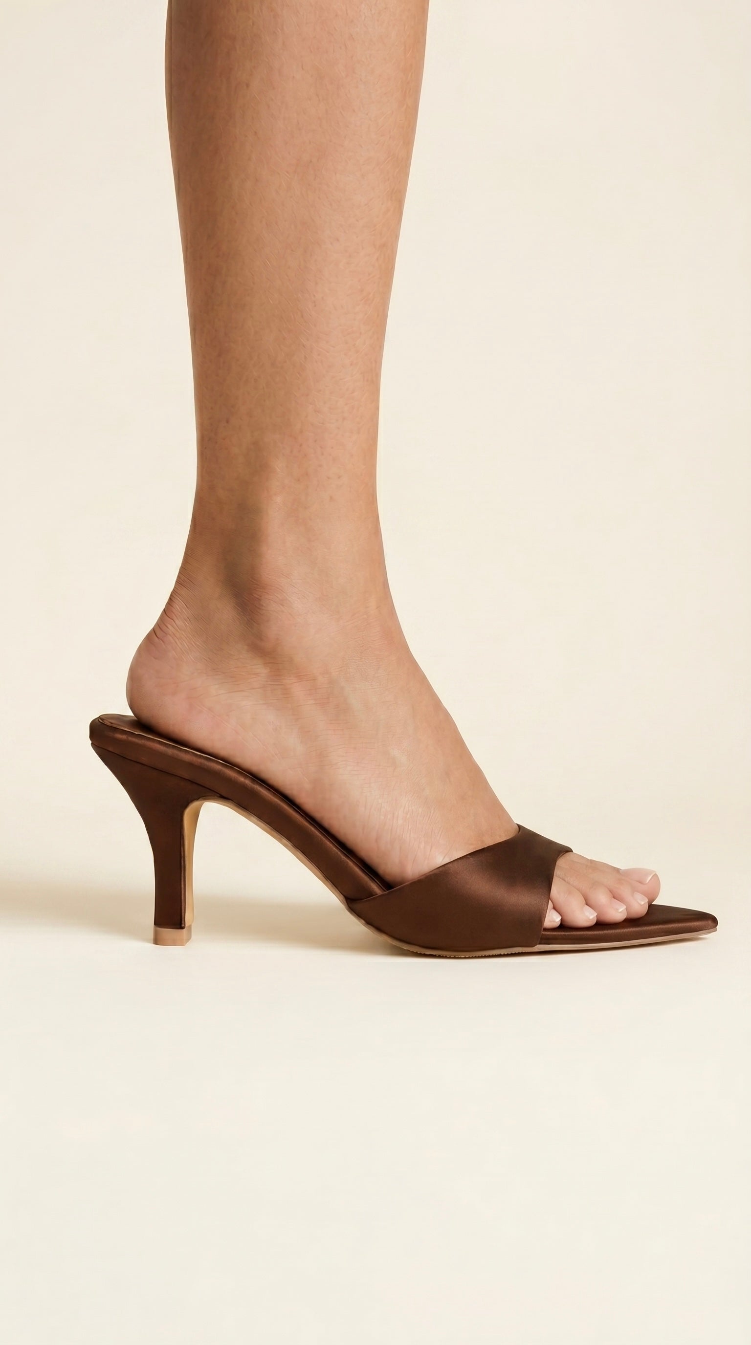 On Point Satin Heels in Dark Brown 7cm