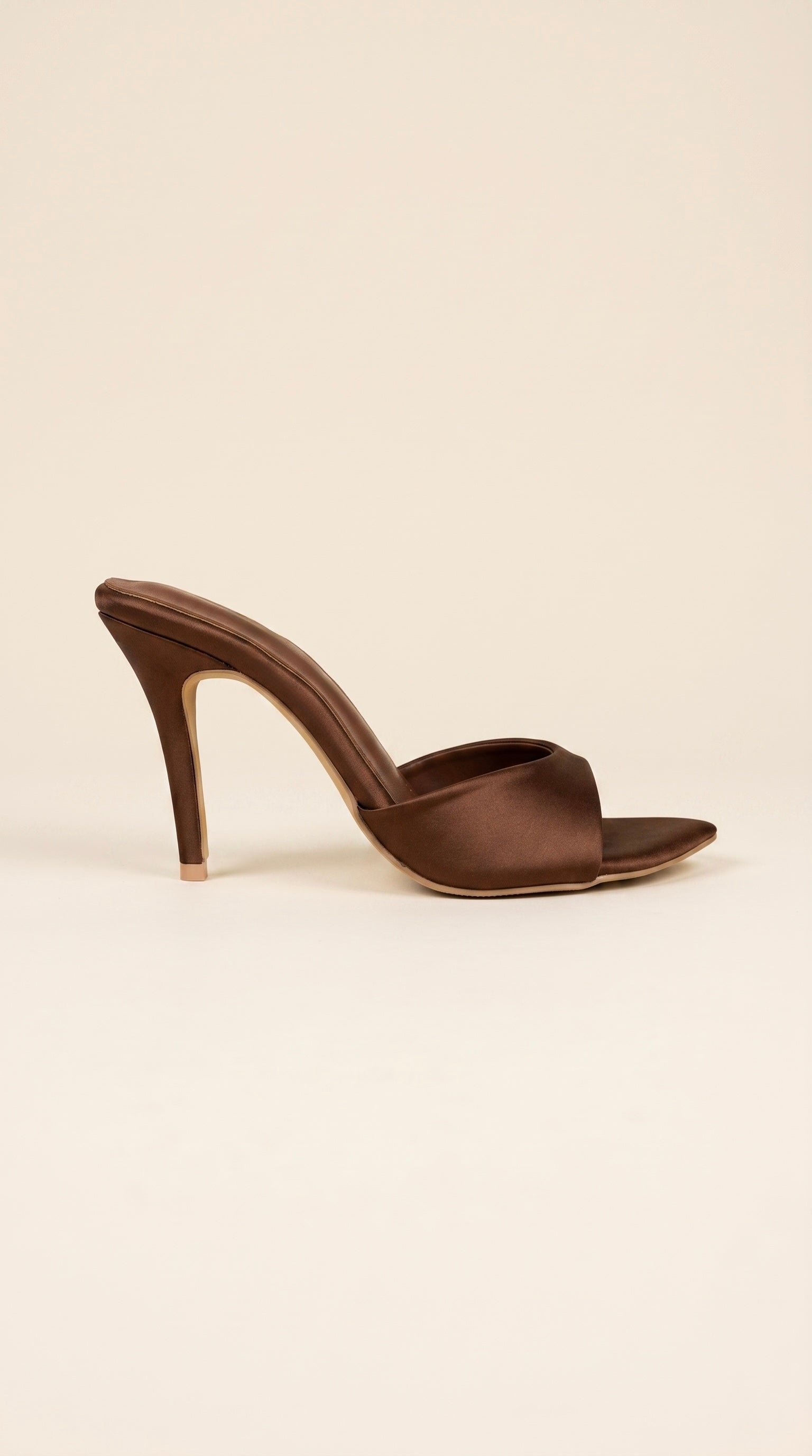 On Point Satin Heels in Dark Brown 9cm