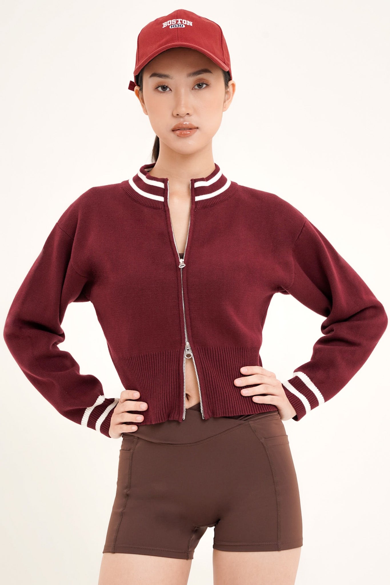 Warm-Up Knit Jacket in Dark Cherry