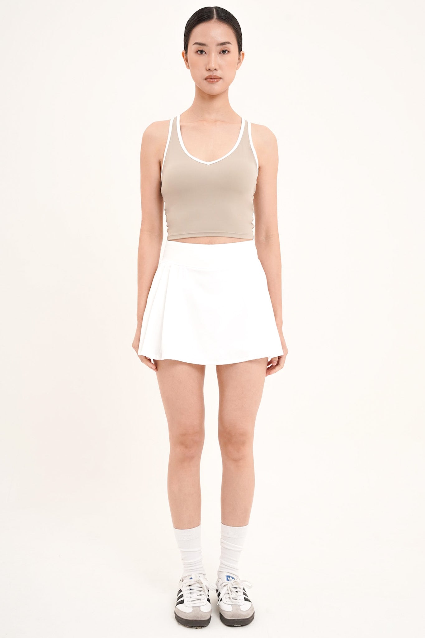 Headline Side-Pleated Skirt in White