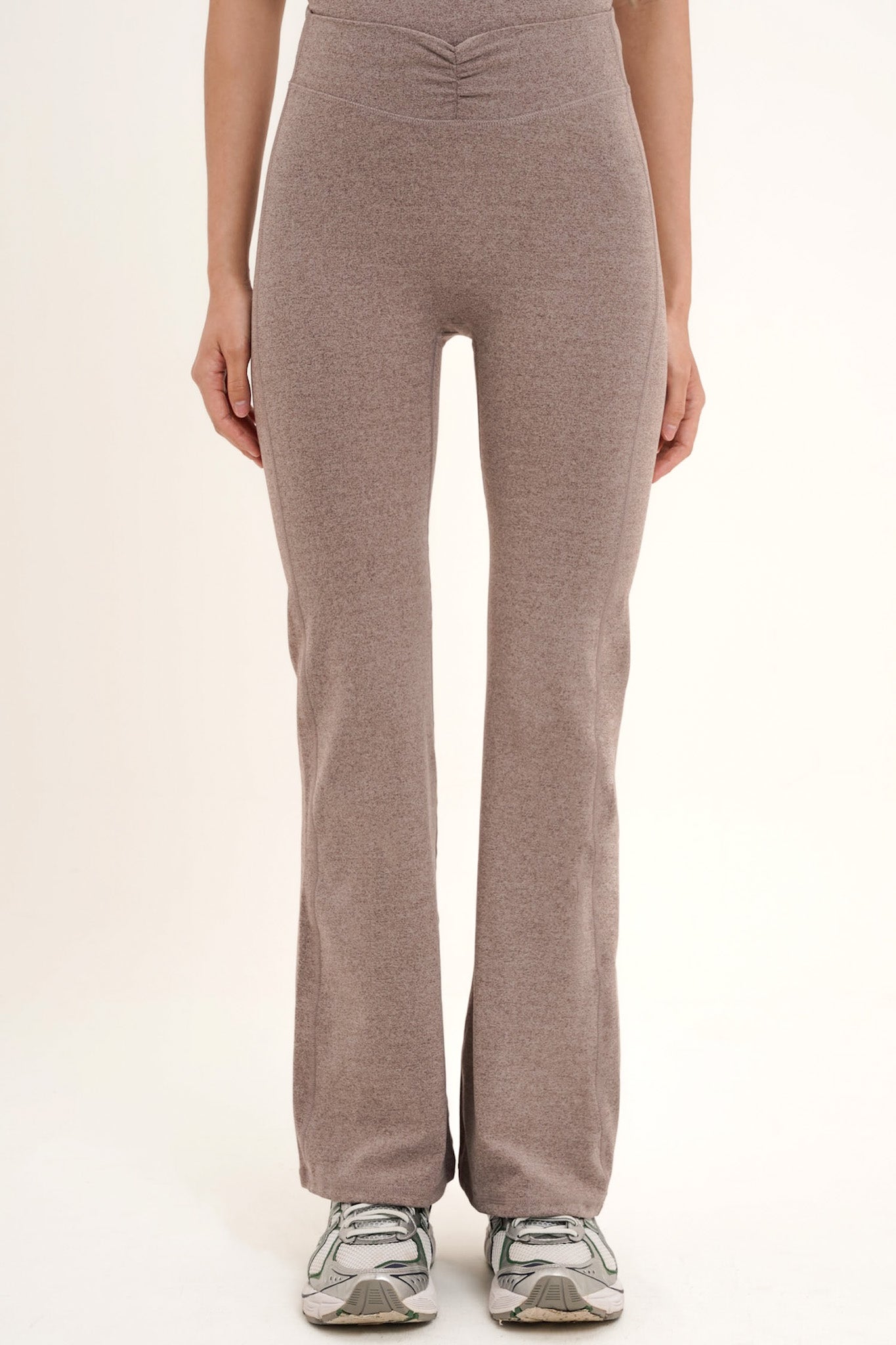 Ruched Flare Pants in Red Bean