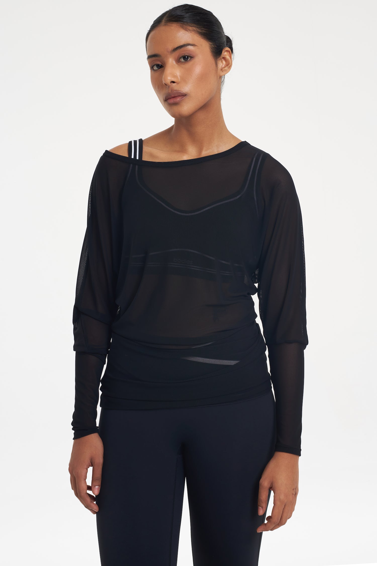 Robic Off-Shoulder Sheer Top in Black