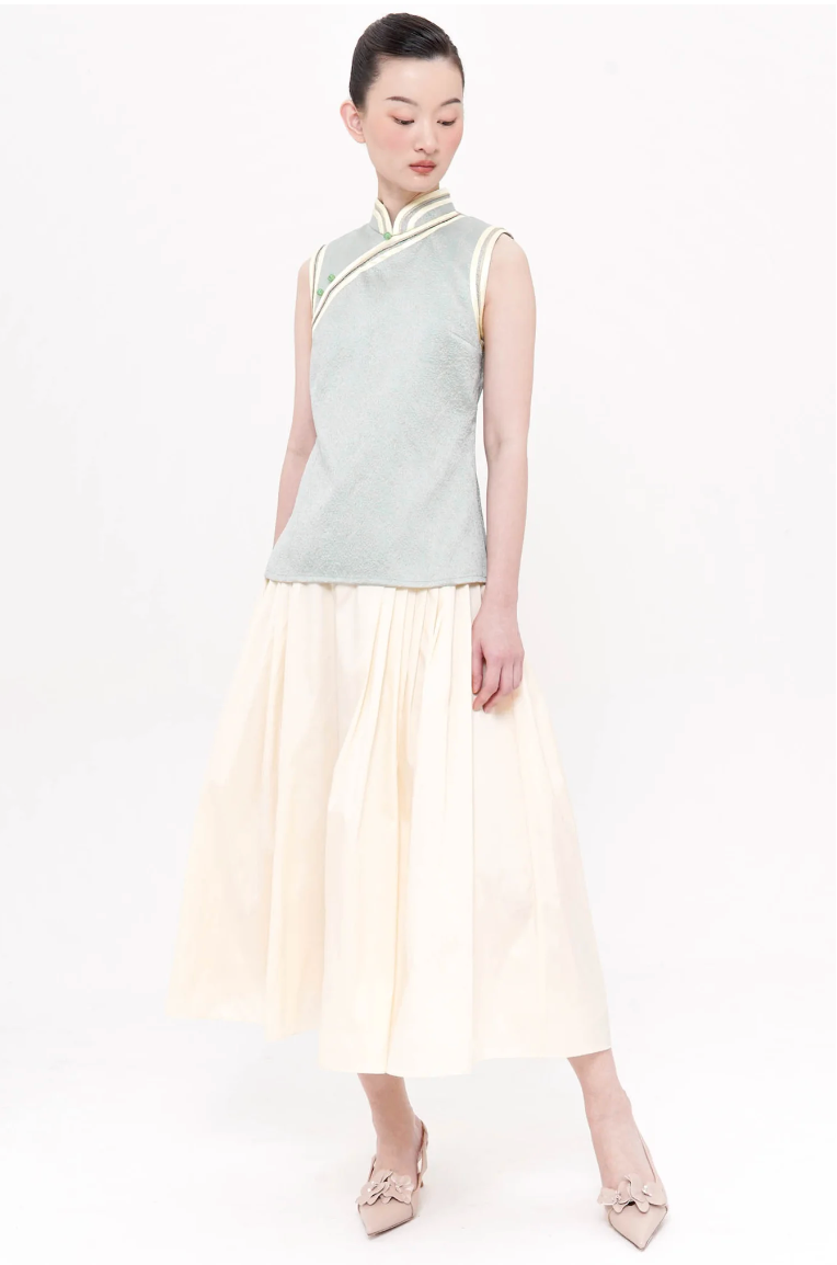 Mudan Maxi Pleated Skirt In Ivory