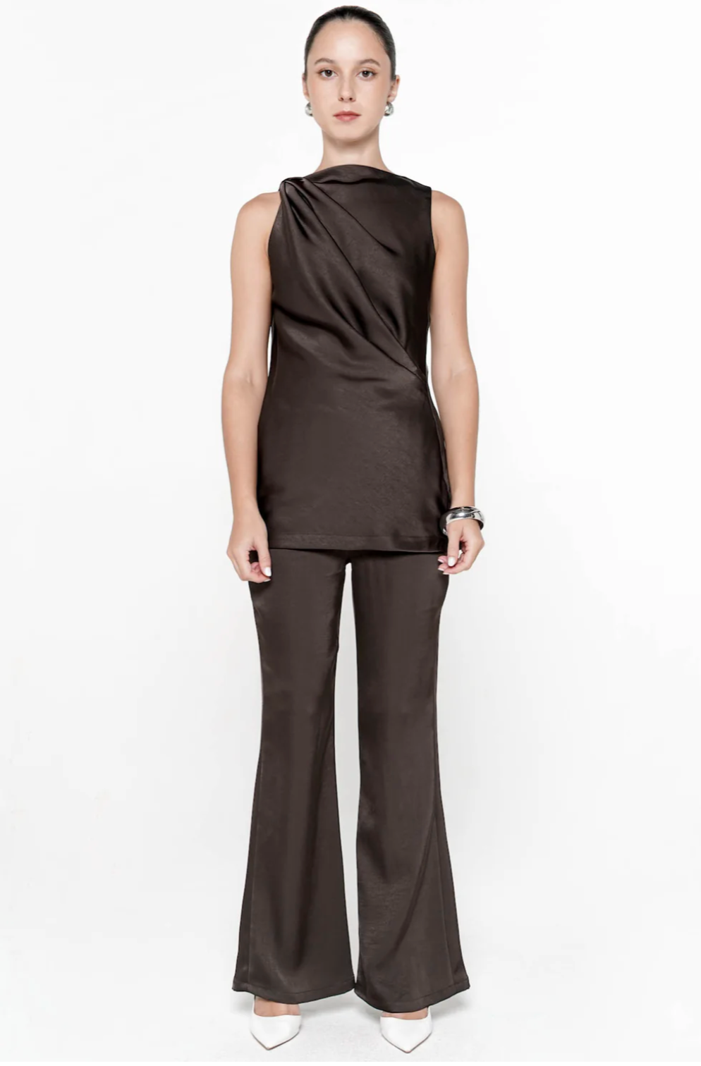 Serena Satin Pants In Cocoa