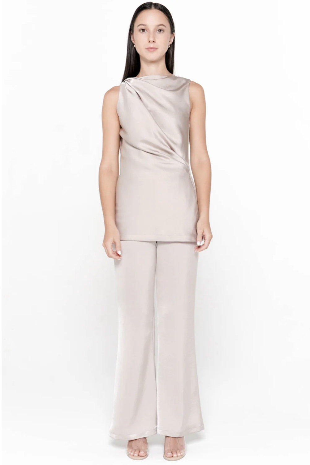 Serena Satin Pants In Etoupe