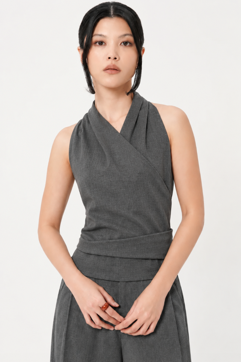Pine Wrap Top In Dark Grey