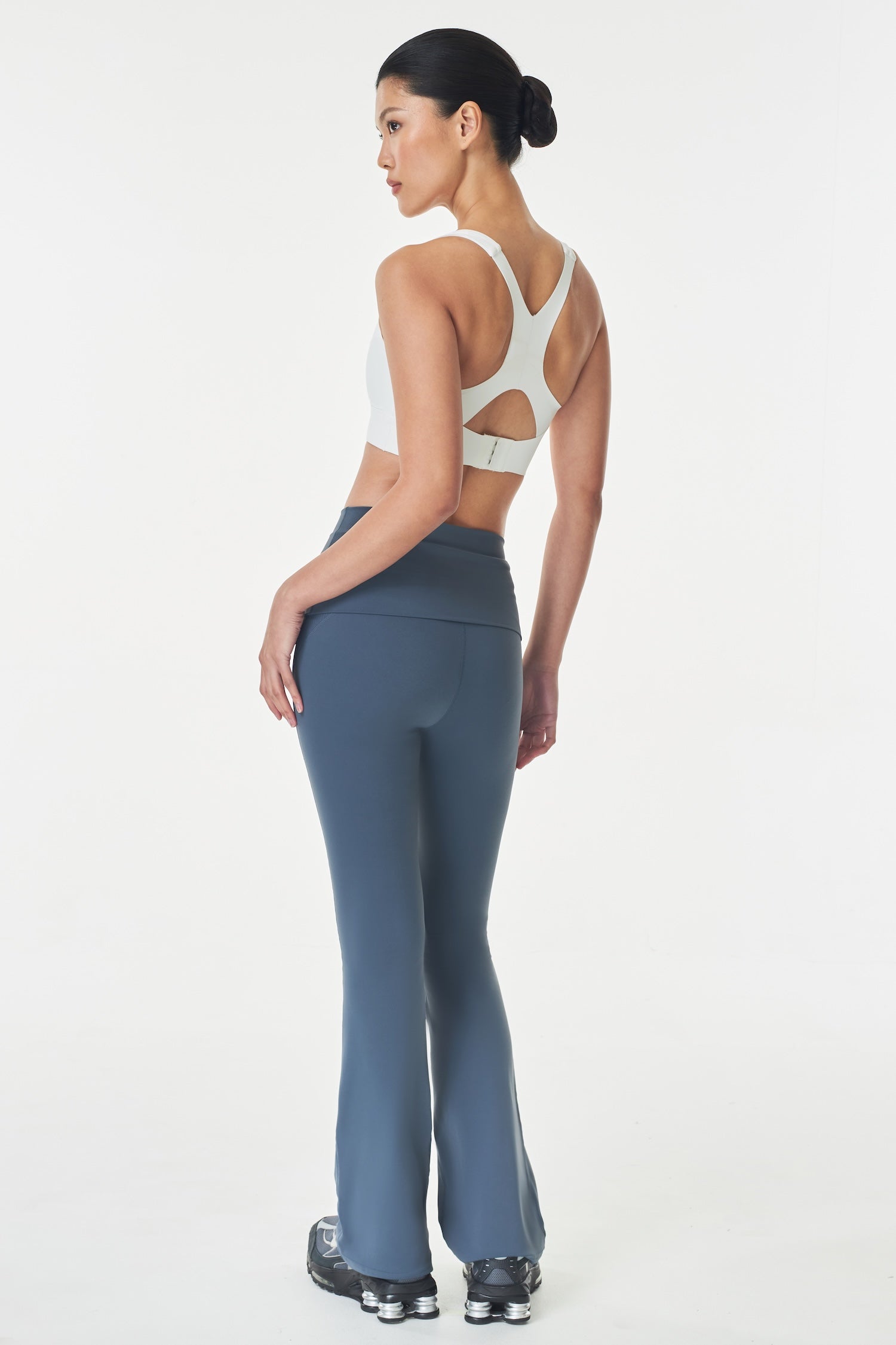 Folded Flare Pants in Steel Blue