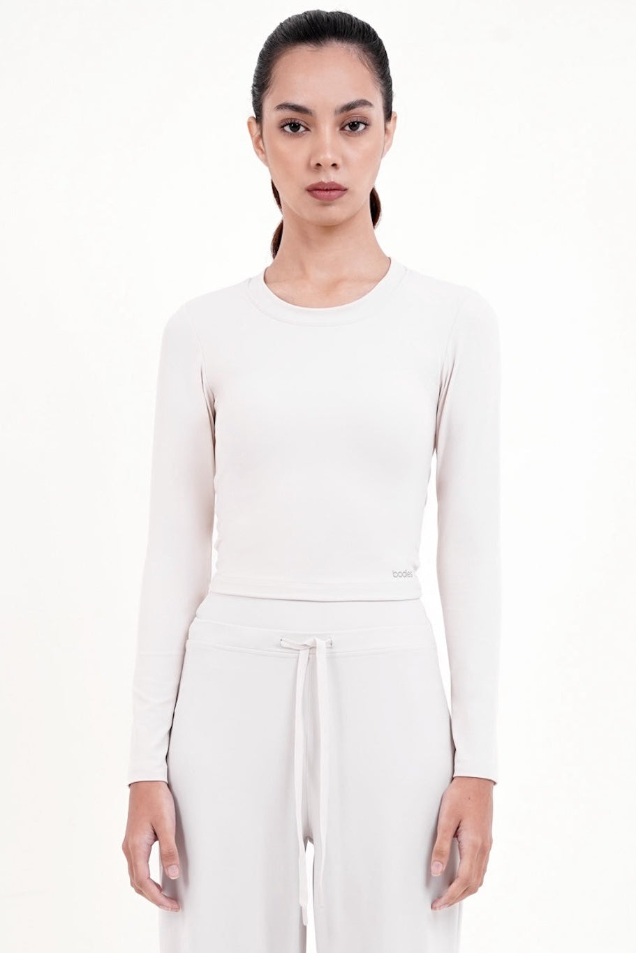 Twist-Back Long Sleeve Bra Top in Eggshell