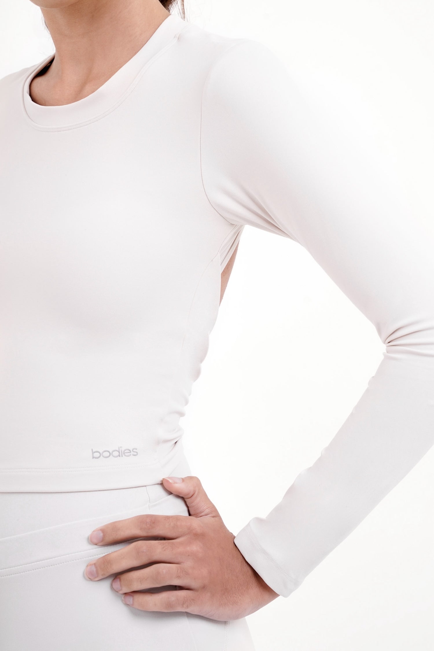 Twist-Back Long Sleeve Bra Top in Eggshell