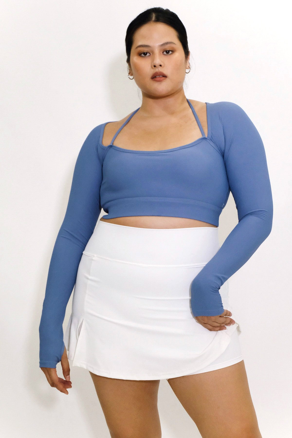 Flair Long Sleeve Crop Top in Blue (1L LEFT)