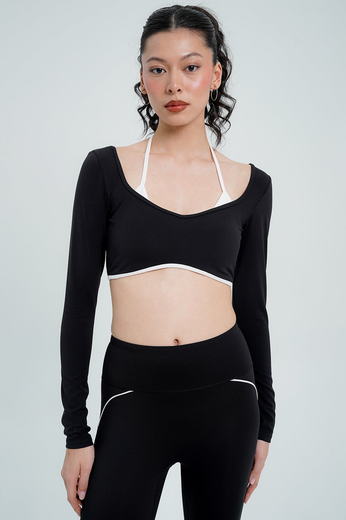 Sleek Long Sleeve Bra Top in Black