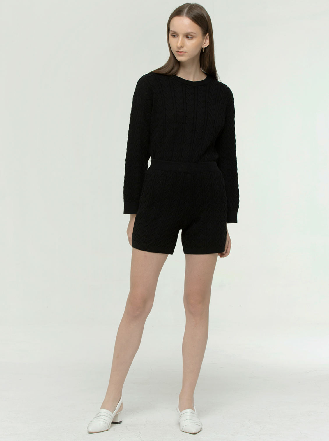Black Cable Knit Shorts
