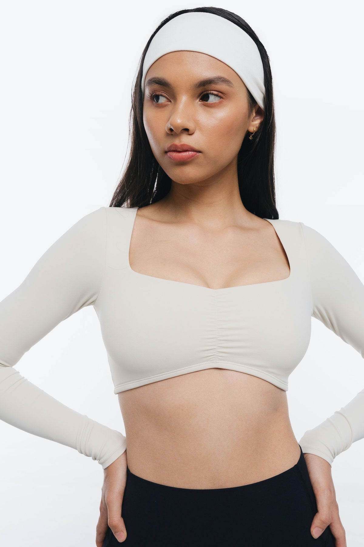 Contour Long Sleeve Bra Top in Ivory