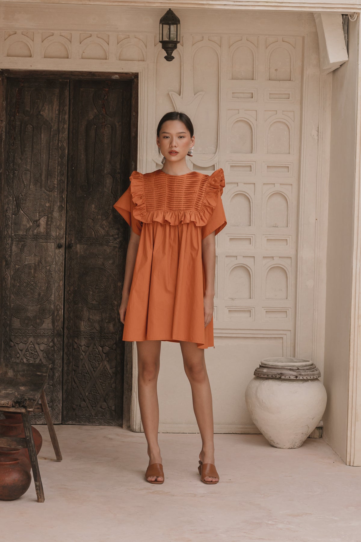 Alaia Pleats Dress In Tangerine