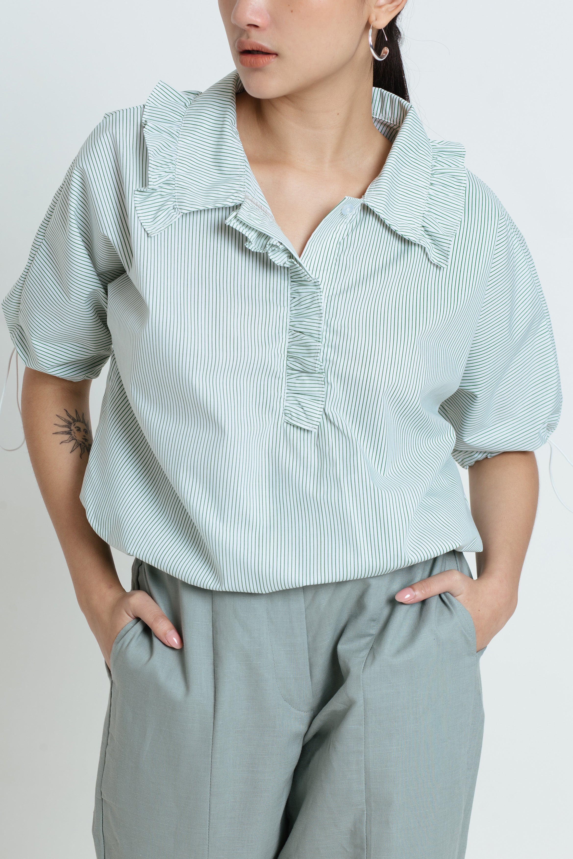 Yoona Shirt in Stripes Green (Left 2SM,2ML)